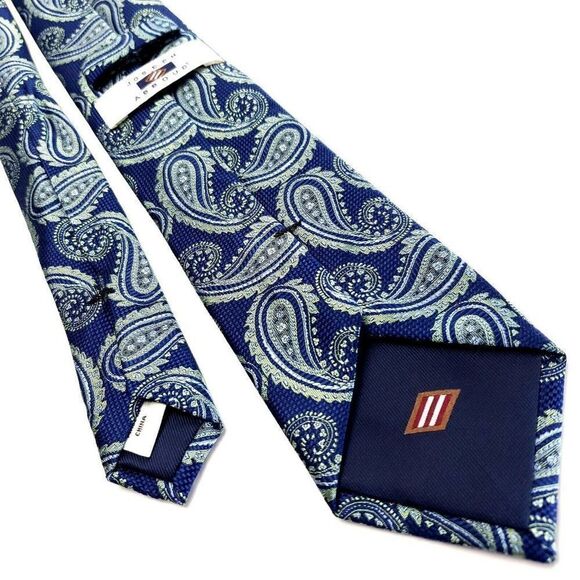 Joseph Abboud Blue White Silk Tie Woven Paisley - Picture 3 of 5